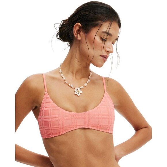 Cotton On Womens Super Scoop-Neck Bikini Swim Top 6338112-19 Pink Jacquard S - Picture 4 of 4